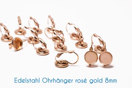 Edelstahl Brisuren für 8mm-Cabochons rosé gold 