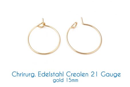 Chirurgische Edelstahl-Creolen gold 21 Gauge Ø 15mm, 20mm, 25mm 15mm 2 Stück