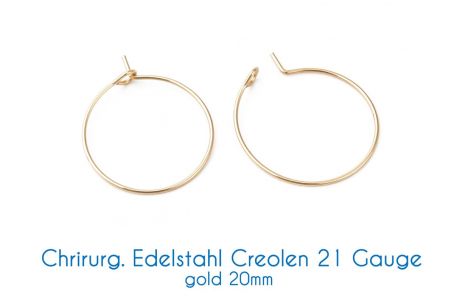 Chirurgische Edelstahl-Creolen gold 21 Gauge Ø 15mm, 20mm, 25mm 20mm 10 Stück