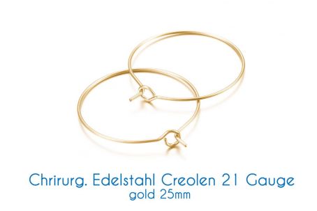 Chirurgische Edelstahl-Creolen gold 21 Gauge Ø 15mm, 20mm, 25mm 25mm 6 Stück