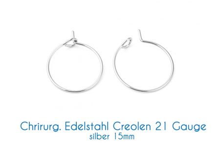 Chirurgische Edelstahl-Creolen silber 21 Gauge  Ø 15mm, 20mm, 25mm 15mm 6 Stück