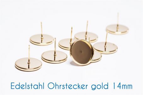 Edelstahl Ohrstecker für 14mm-Cabochons gold 